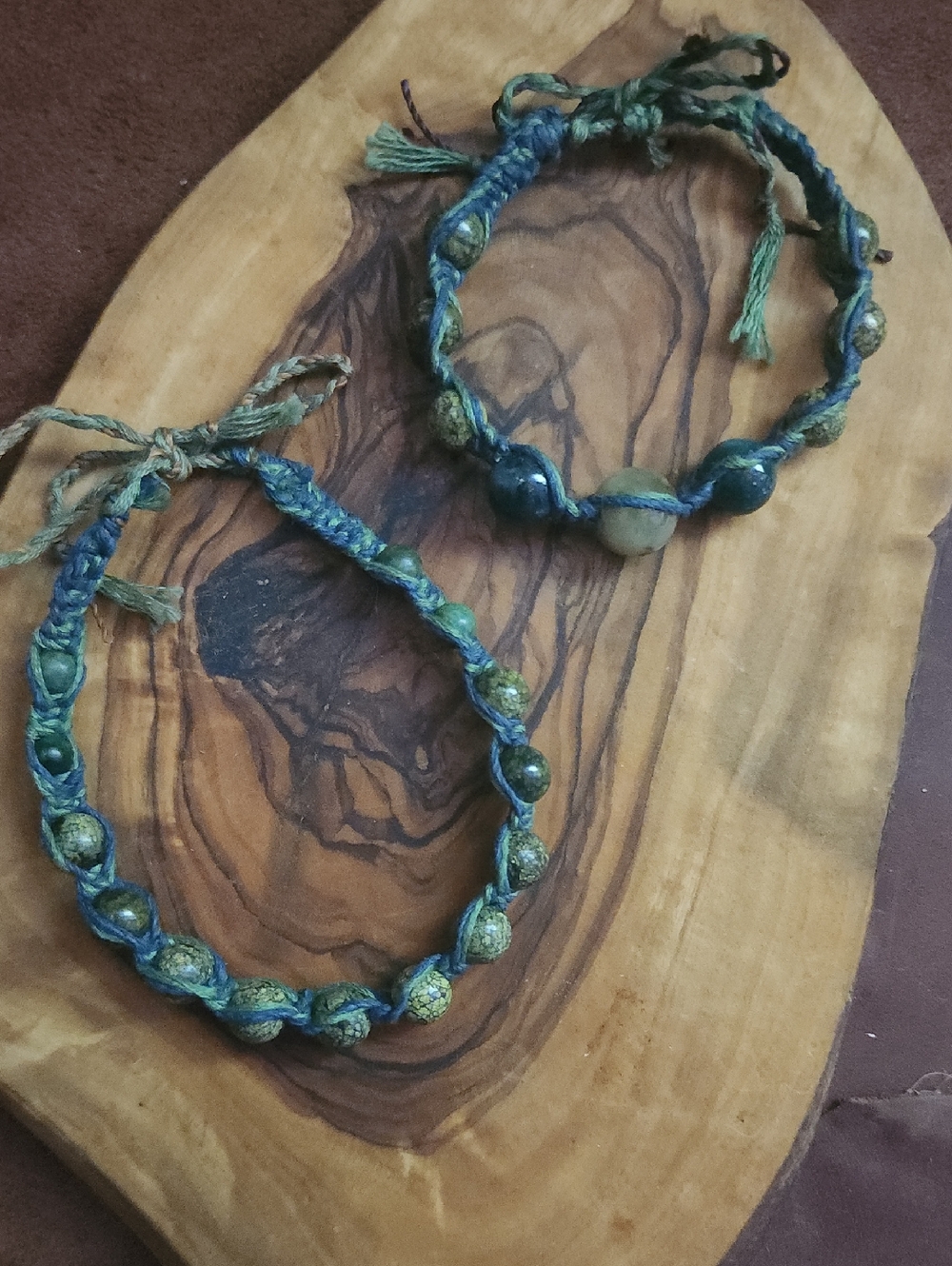 Handmade Green and Blue Beaded Macramé Bracelet And Anklet Set